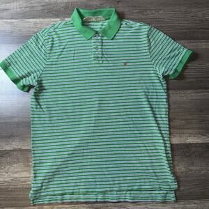 Vintage Polo Jeans Co Ralph Lauren Green Striped Polo Shirt Y2K USA Flag size M